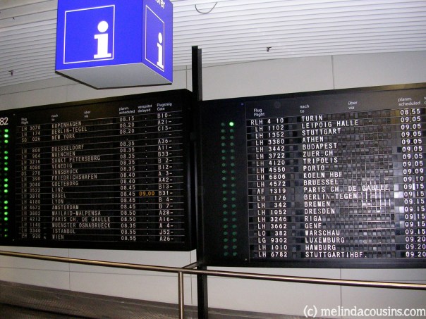 The old-fashioned flight board at Frankfurt airport
