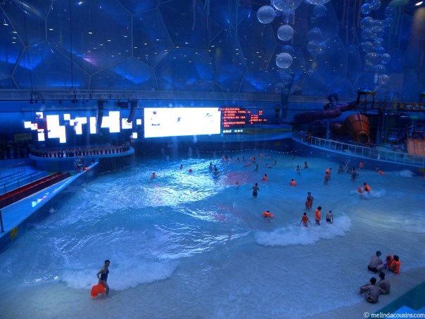 Inside the water cube, an indoor beach