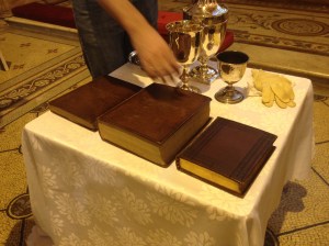 Johnson's Bible, prayer books, and communion chalices